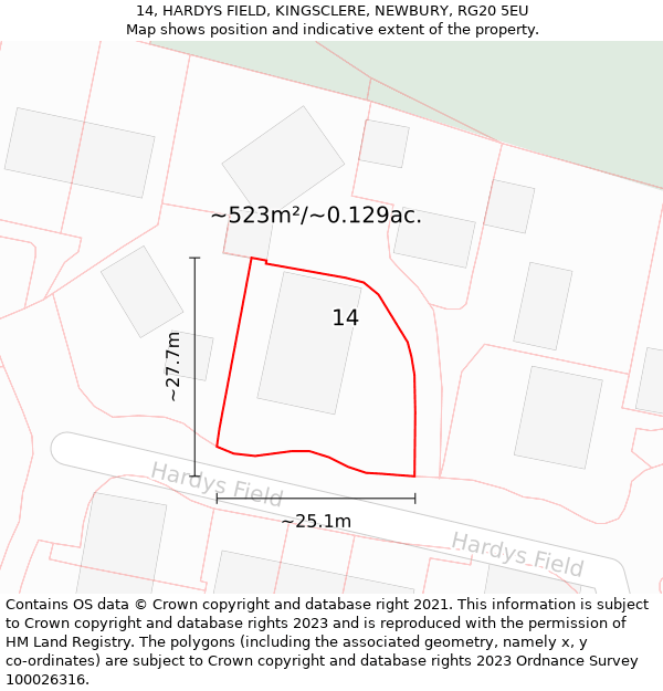 14, HARDYS FIELD, KINGSCLERE, NEWBURY, RG20 5EU: Plot and title map