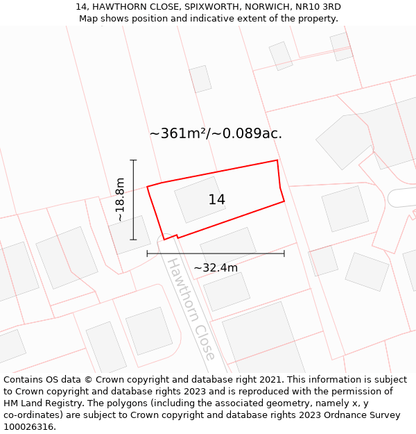 14, HAWTHORN CLOSE, SPIXWORTH, NORWICH, NR10 3RD: Plot and title map