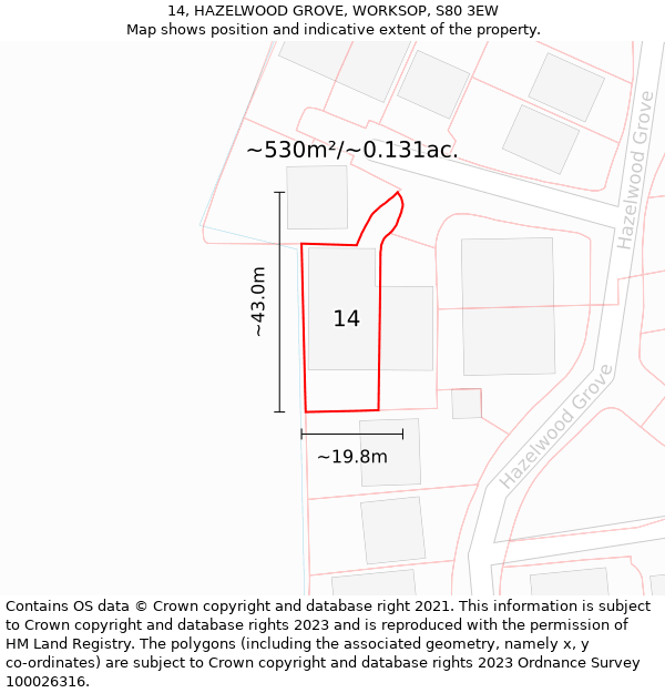 14, HAZELWOOD GROVE, WORKSOP, S80 3EW: Plot and title map