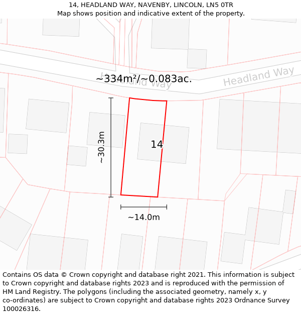 14, HEADLAND WAY, NAVENBY, LINCOLN, LN5 0TR: Plot and title map