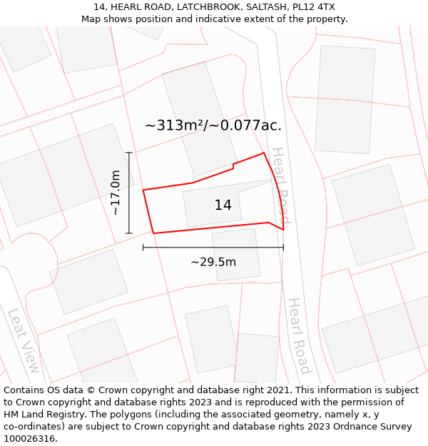 14, HEARL ROAD, LATCHBROOK, SALTASH, PL12 4TX: Plot and title map