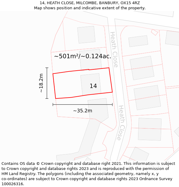 14, HEATH CLOSE, MILCOMBE, BANBURY, OX15 4RZ: Plot and title map