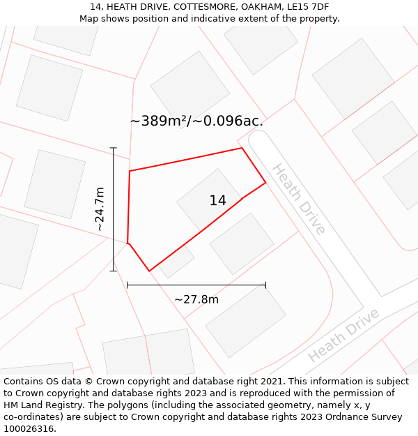 14, HEATH DRIVE, COTTESMORE, OAKHAM, LE15 7DF: Plot and title map