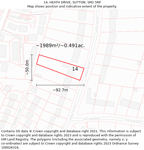 14, HEATH DRIVE, SUTTON, SM2 5RP: Plot and title map