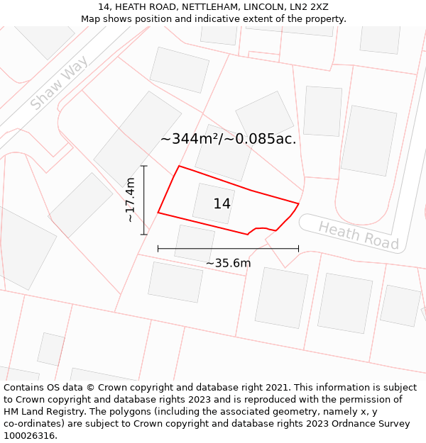 14, HEATH ROAD, NETTLEHAM, LINCOLN, LN2 2XZ: Plot and title map