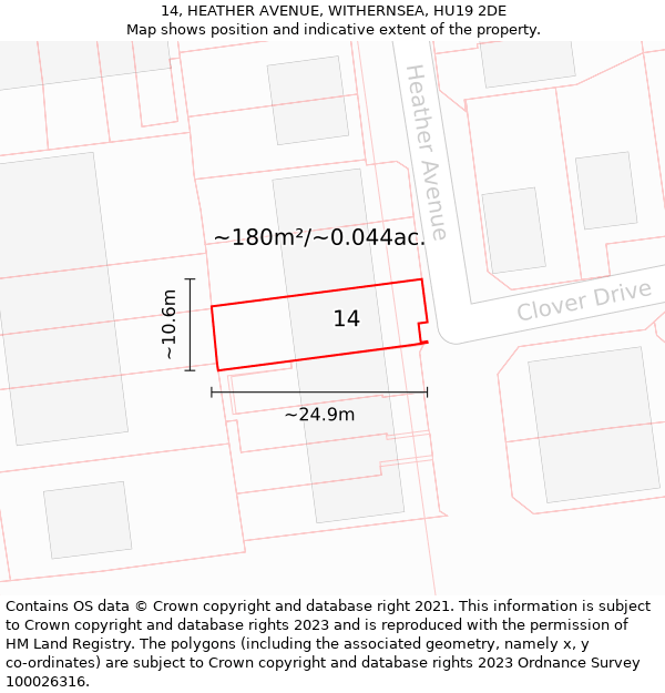 14, HEATHER AVENUE, WITHERNSEA, HU19 2DE: Plot and title map