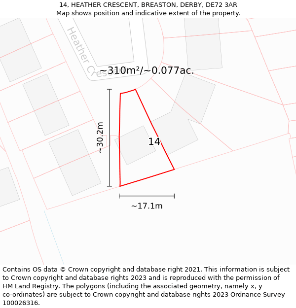 14, HEATHER CRESCENT, BREASTON, DERBY, DE72 3AR: Plot and title map