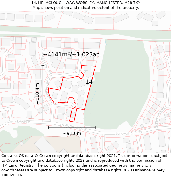 14, HELMCLOUGH WAY, WORSLEY, MANCHESTER, M28 7XY: Plot and title map