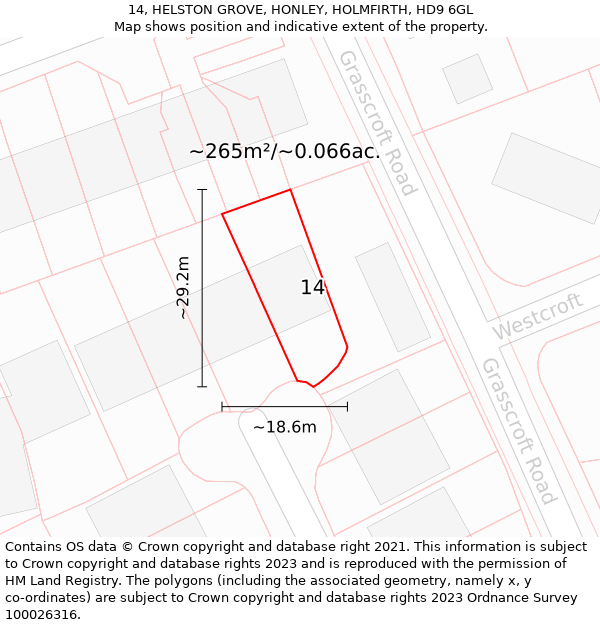 14, HELSTON GROVE, HONLEY, HOLMFIRTH, HD9 6GL: Plot and title map