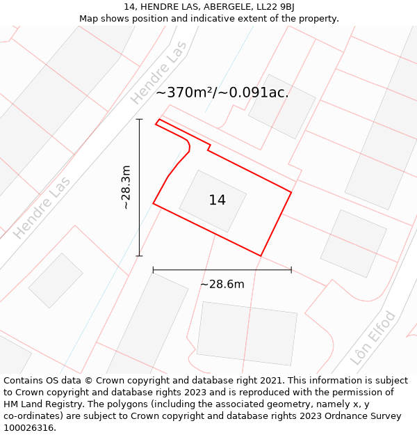 14, HENDRE LAS, ABERGELE, LL22 9BJ: Plot and title map