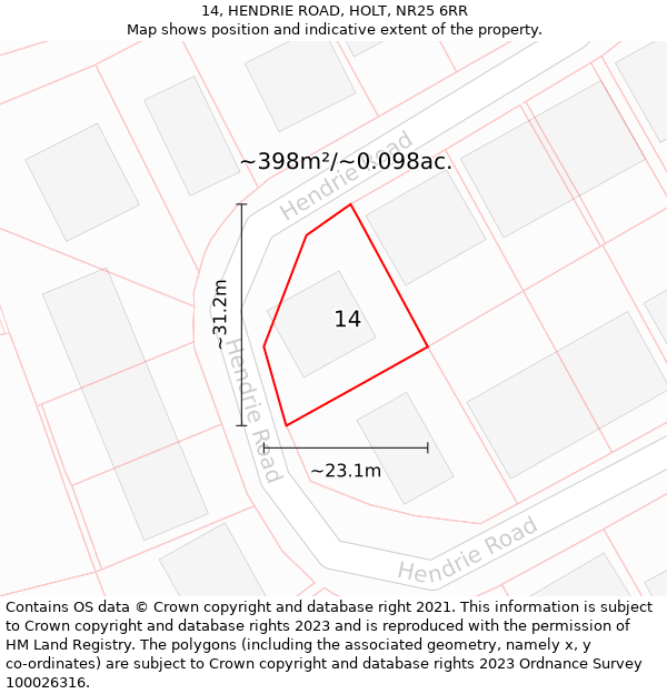 14, HENDRIE ROAD, HOLT, NR25 6RR: Plot and title map