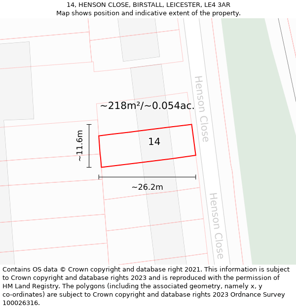 14, HENSON CLOSE, BIRSTALL, LEICESTER, LE4 3AR: Plot and title map