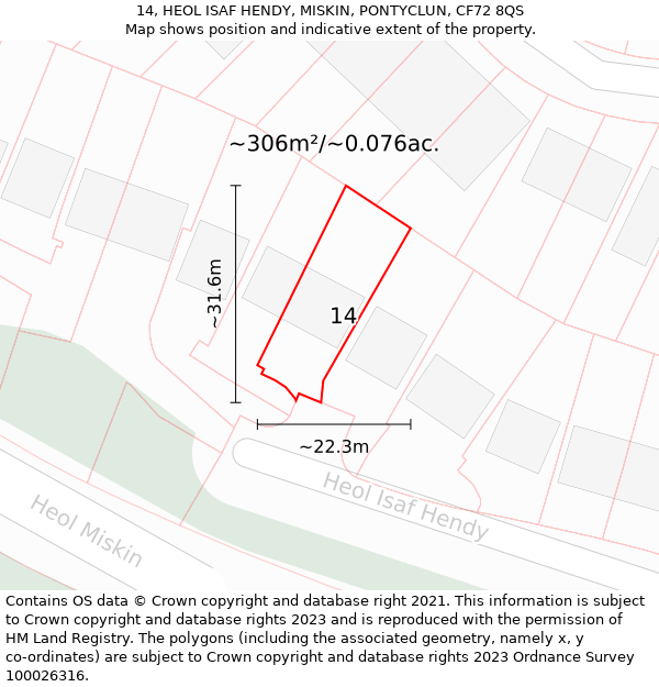 14, HEOL ISAF HENDY, MISKIN, PONTYCLUN, CF72 8QS: Plot and title map