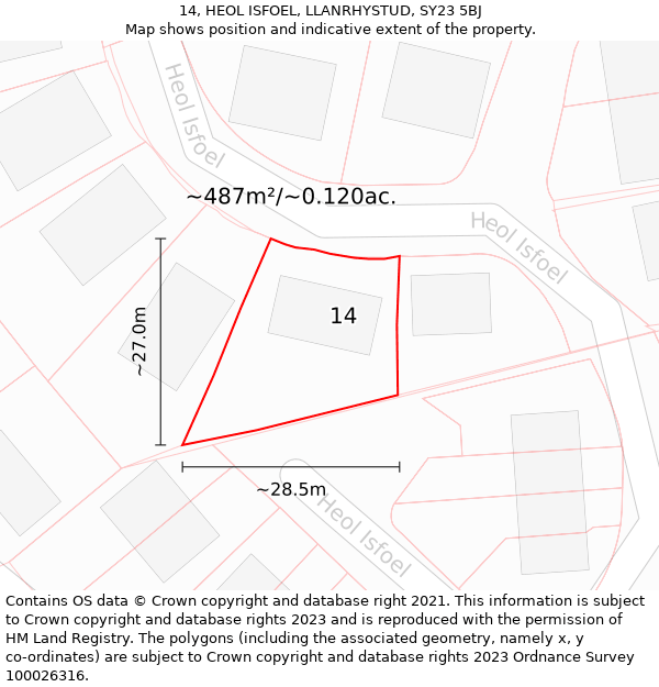 14, HEOL ISFOEL, LLANRHYSTUD, SY23 5BJ: Plot and title map