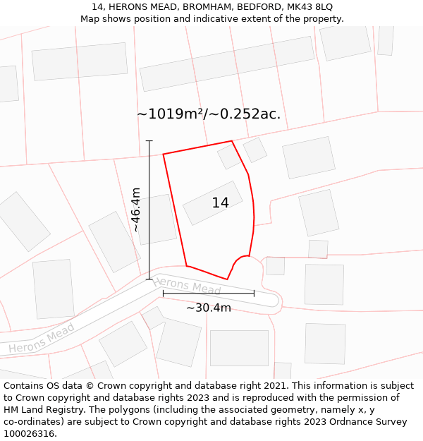 14, HERONS MEAD, BROMHAM, BEDFORD, MK43 8LQ: Plot and title map