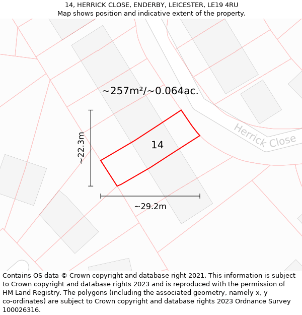 14, HERRICK CLOSE, ENDERBY, LEICESTER, LE19 4RU: Plot and title map