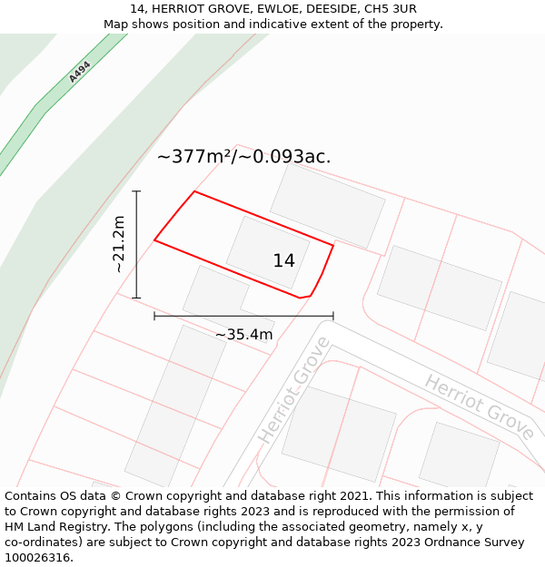 14, HERRIOT GROVE, EWLOE, DEESIDE, CH5 3UR: Plot and title map