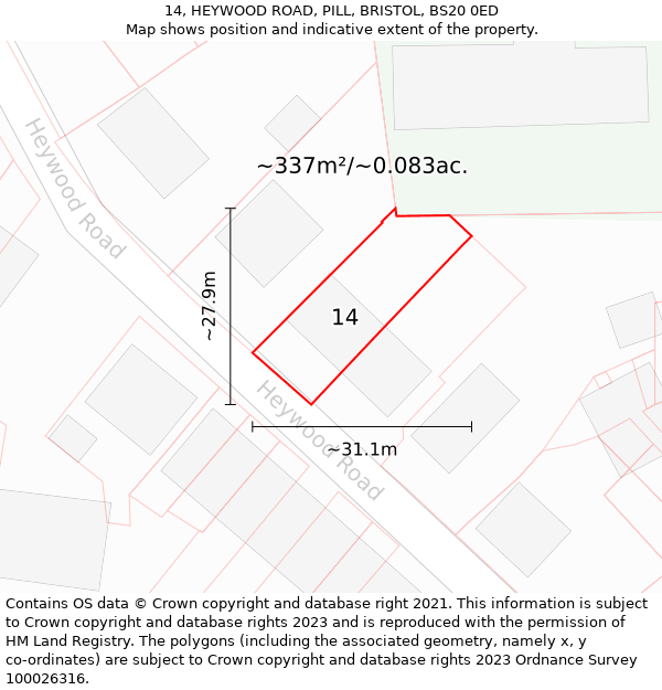 14, HEYWOOD ROAD, PILL, BRISTOL, BS20 0ED: Plot and title map