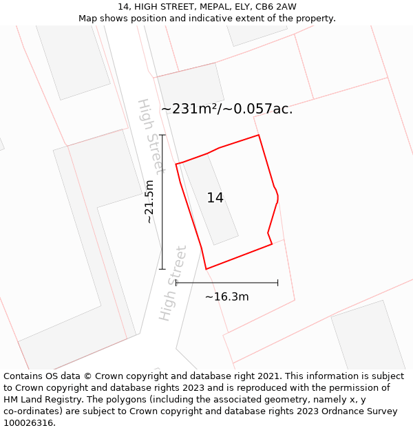 14, HIGH STREET, MEPAL, ELY, CB6 2AW: Plot and title map