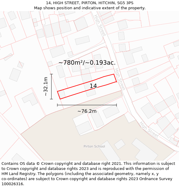 14, HIGH STREET, PIRTON, HITCHIN, SG5 3PS: Plot and title map