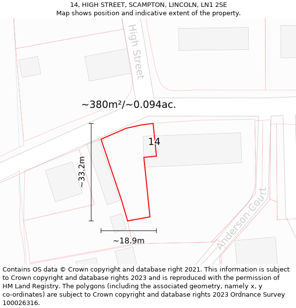 14, HIGH STREET, SCAMPTON, LINCOLN, LN1 2SE: Plot and title map