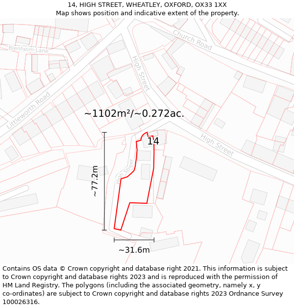 14, HIGH STREET, WHEATLEY, OXFORD, OX33 1XX: Plot and title map