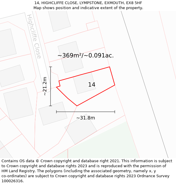 14, HIGHCLIFFE CLOSE, LYMPSTONE, EXMOUTH, EX8 5HF: Plot and title map