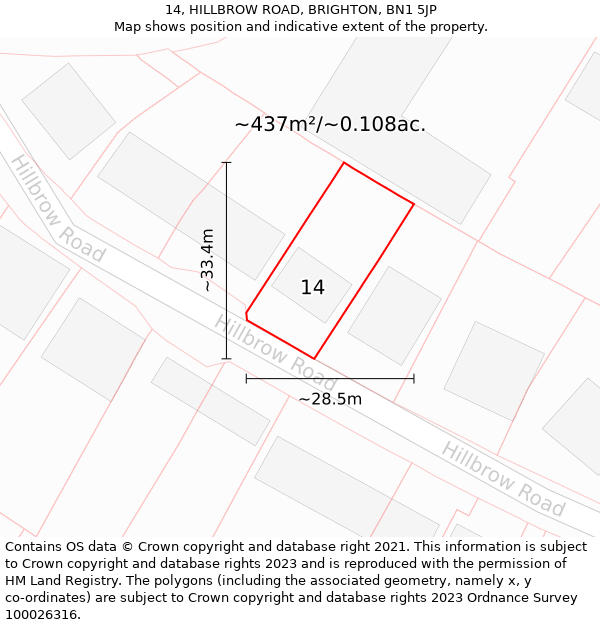 14, HILLBROW ROAD, BRIGHTON, BN1 5JP: Plot and title map