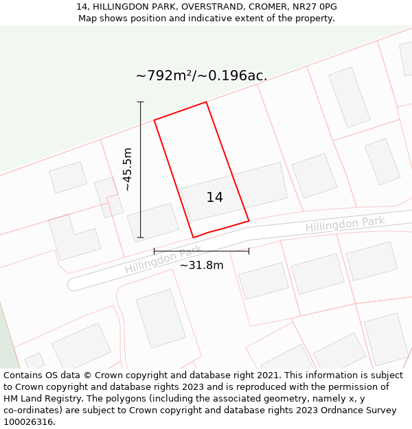 14, HILLINGDON PARK, OVERSTRAND, CROMER, NR27 0PG: Plot and title map