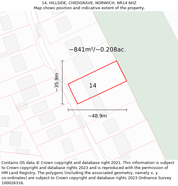 14, HILLSIDE, CHEDGRAVE, NORWICH, NR14 6HZ: Plot and title map