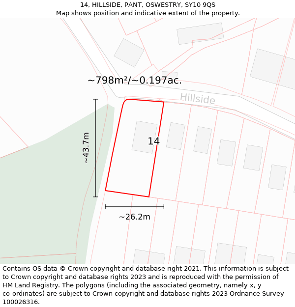 14, HILLSIDE, PANT, OSWESTRY, SY10 9QS: Plot and title map