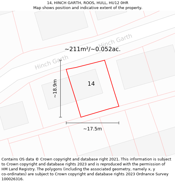 14, HINCH GARTH, ROOS, HULL, HU12 0HR: Plot and title map