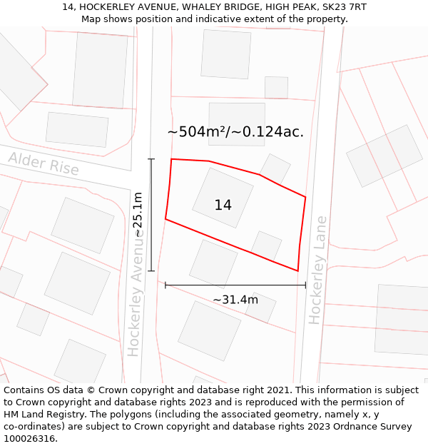 14, HOCKERLEY AVENUE, WHALEY BRIDGE, HIGH PEAK, SK23 7RT: Plot and title map