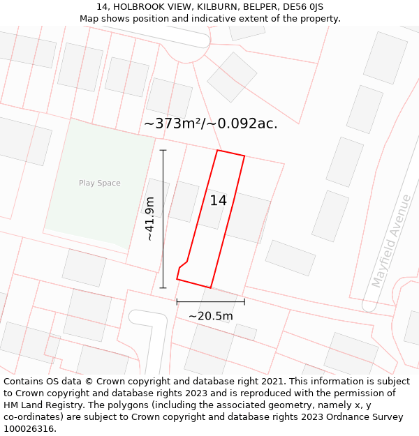 14, HOLBROOK VIEW, KILBURN, BELPER, DE56 0JS: Plot and title map