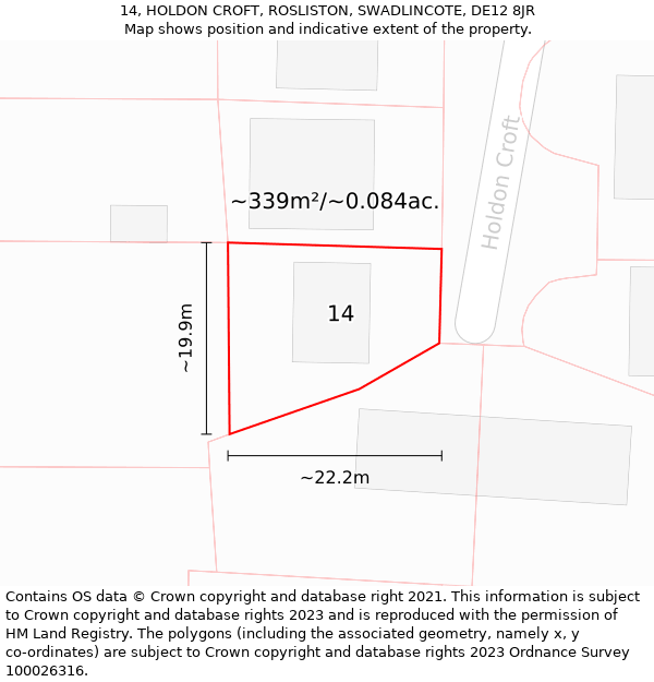 14, HOLDON CROFT, ROSLISTON, SWADLINCOTE, DE12 8JR: Plot and title map