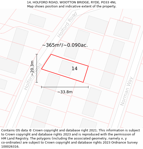 14, HOLFORD ROAD, WOOTTON BRIDGE, RYDE, PO33 4NL: Plot and title map
