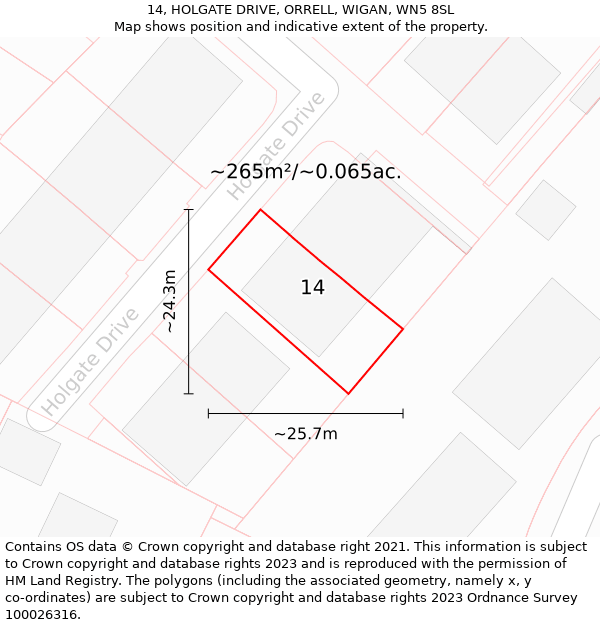 14, HOLGATE DRIVE, ORRELL, WIGAN, WN5 8SL: Plot and title map