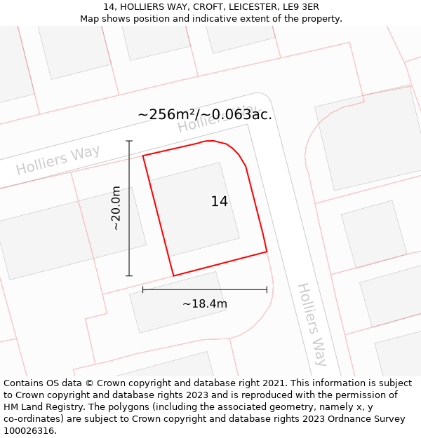 14, HOLLIERS WAY, CROFT, LEICESTER, LE9 3ER: Plot and title map