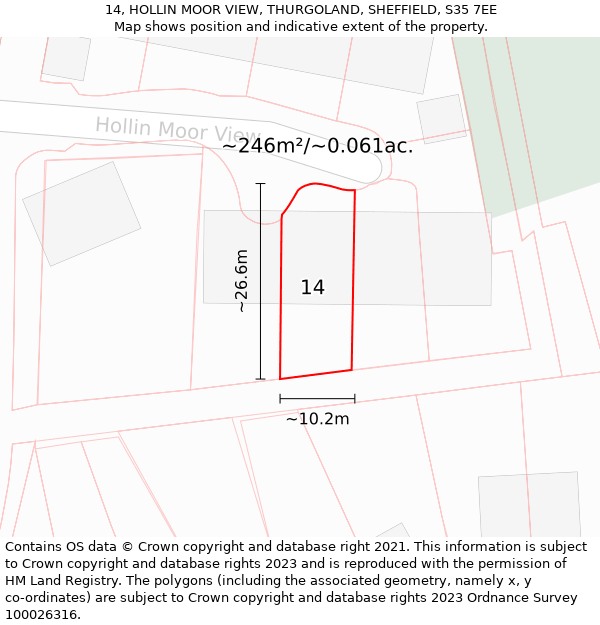 14, HOLLIN MOOR VIEW, THURGOLAND, SHEFFIELD, S35 7EE: Plot and title map