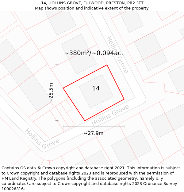 14, HOLLINS GROVE, FULWOOD, PRESTON, PR2 3TT: Plot and title map