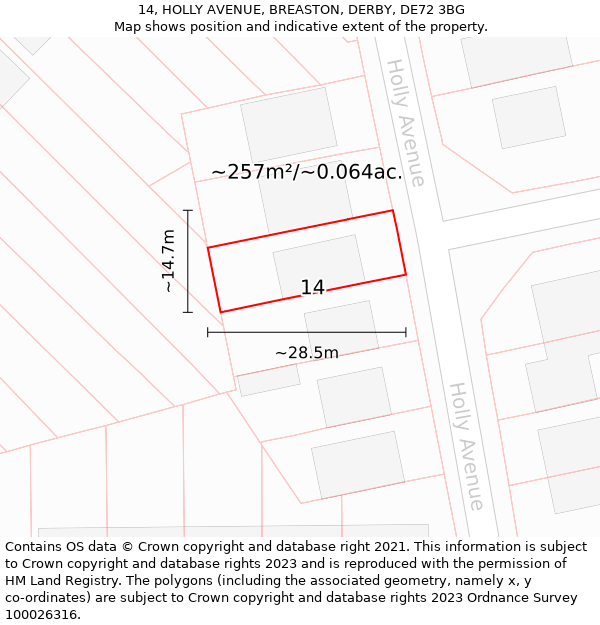 14, HOLLY AVENUE, BREASTON, DERBY, DE72 3BG: Plot and title map