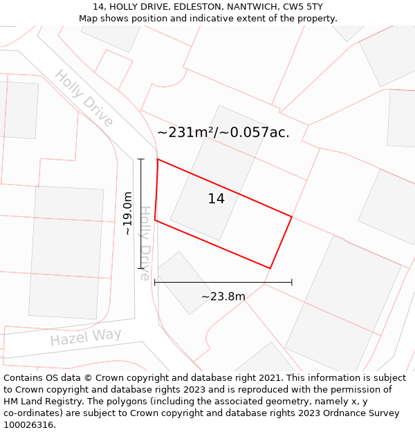 14, HOLLY DRIVE, EDLESTON, NANTWICH, CW5 5TY: Plot and title map