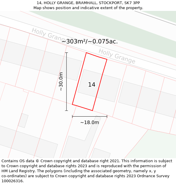 14, HOLLY GRANGE, BRAMHALL, STOCKPORT, SK7 3PP: Plot and title map