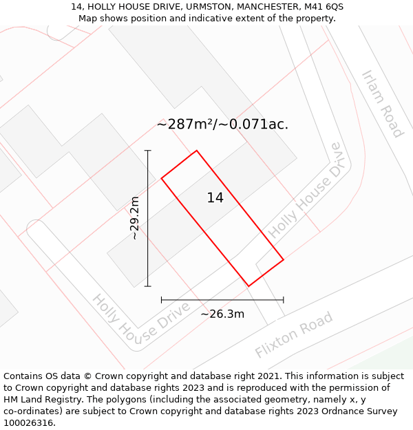 14, HOLLY HOUSE DRIVE, URMSTON, MANCHESTER, M41 6QS: Plot and title map