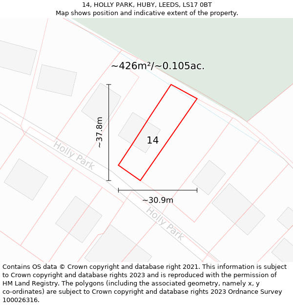 14, HOLLY PARK, HUBY, LEEDS, LS17 0BT: Plot and title map