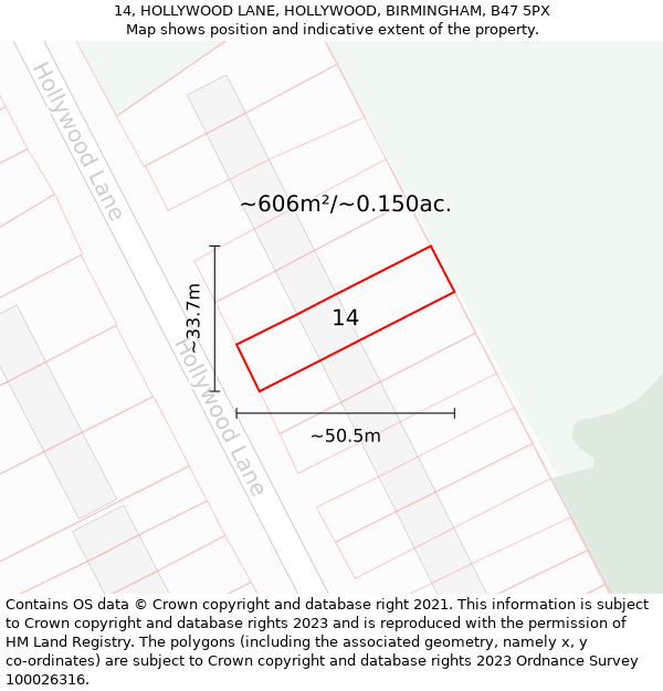 14, HOLLYWOOD LANE, HOLLYWOOD, BIRMINGHAM, B47 5PX: Plot and title map