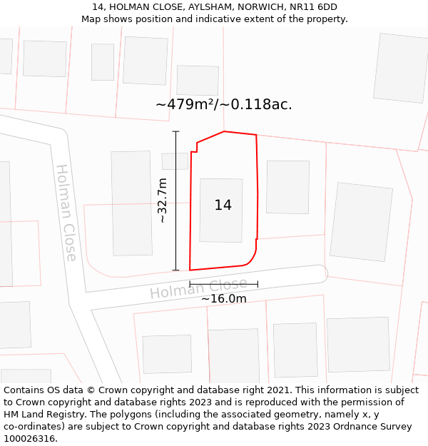 14, HOLMAN CLOSE, AYLSHAM, NORWICH, NR11 6DD: Plot and title map