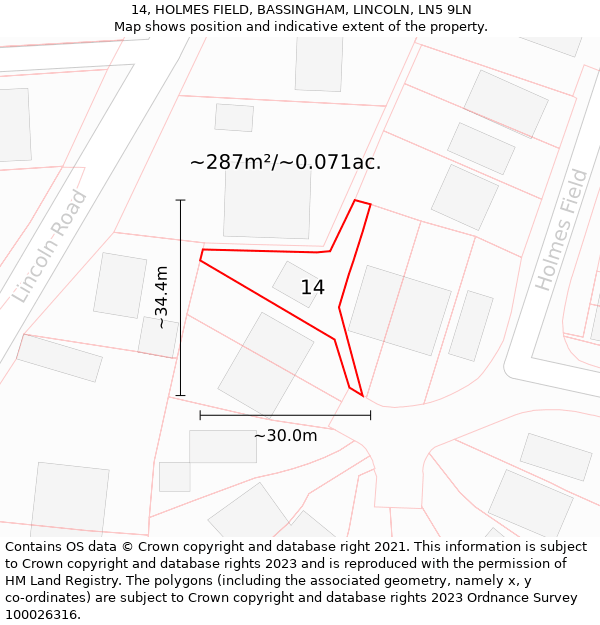 14, HOLMES FIELD, BASSINGHAM, LINCOLN, LN5 9LN: Plot and title map