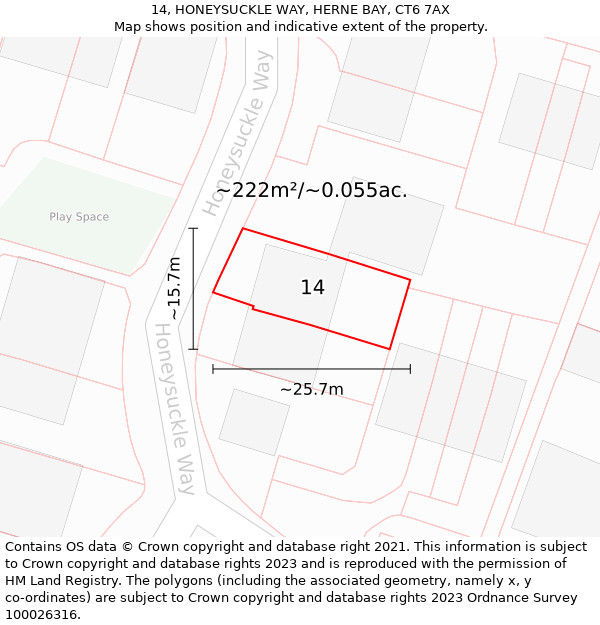 14, HONEYSUCKLE WAY, HERNE BAY, CT6 7AX: Plot and title map