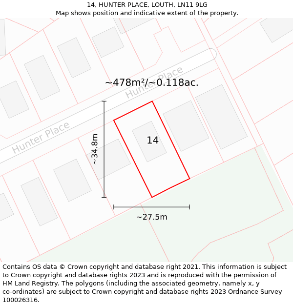 14, HUNTER PLACE, LOUTH, LN11 9LG: Plot and title map